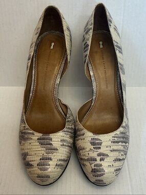 Schuler and Sons Leather D'Orsay Wedge Heel Cream and Gray Sz 10B